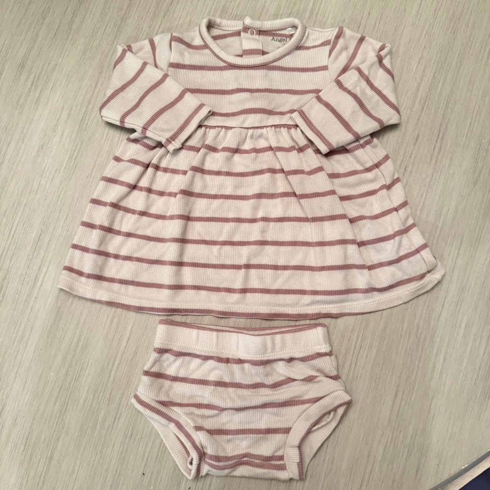 Angel Dear purple and Cream Striped Dress and diaper cover Set 3-6M
